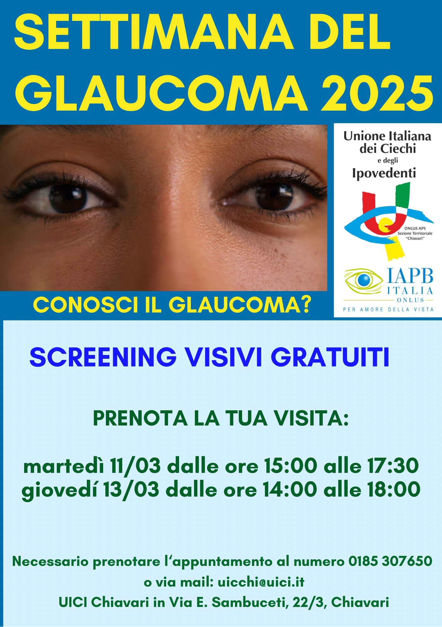 Settimana del Glaucoma - Screening Visivi Gratuiti - Giornata 1